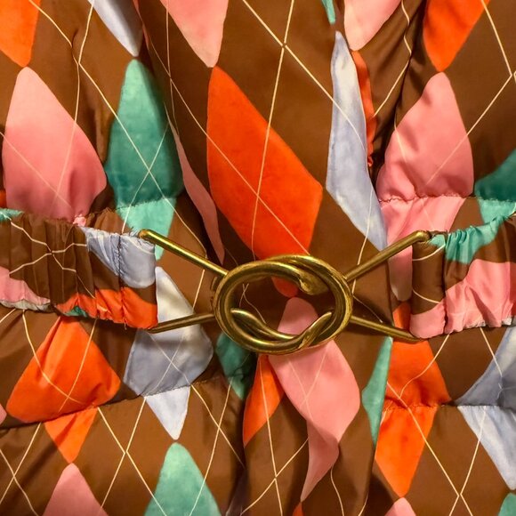Rachel Antonoff Pink Brown & Orange Argyle Belted Puffer Jacket S - Picture 9 of 14